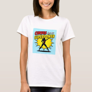 T-shirt Comic Book Style Superhero Woman with "CURVES ARE