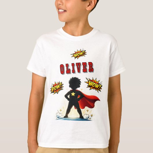 T-shirt Comic Style Superhero Boy's Name Birthday Party (Devant)