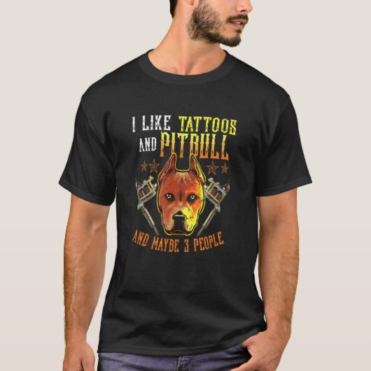 T-shirt Comme Les Tatouages Et Le Pitbull Chien Et Peut-Êt (Devant)