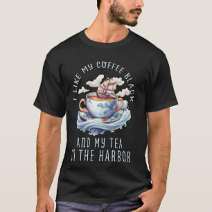 T-shirt Comme Mon Café Noir Et Thé Dans Le Timbre Du Port 