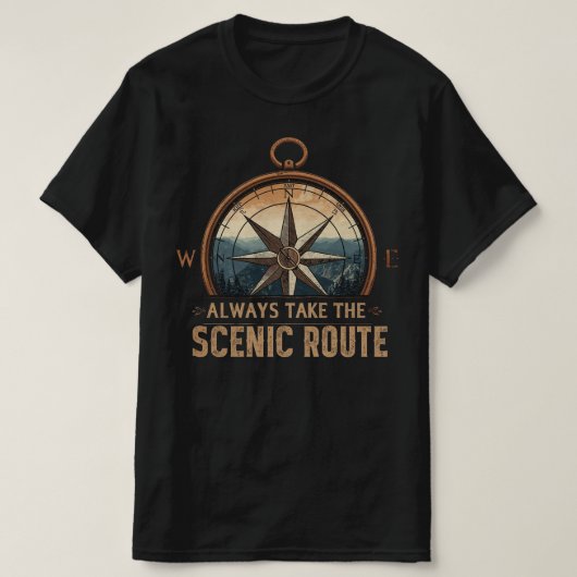 T-shirt Compass Camping Tee – Always Take The Scenic Route (Design devant)