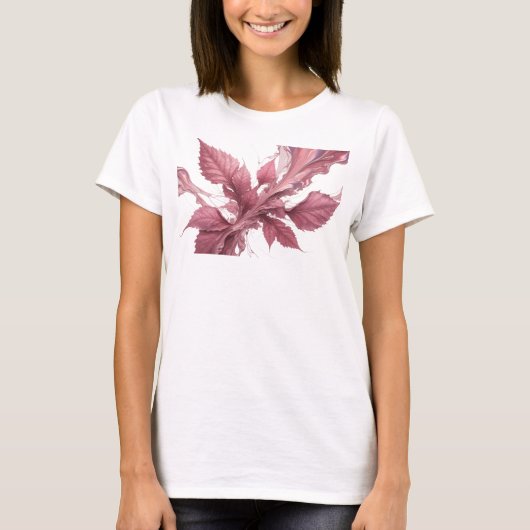 T-shirt Composition d'art abstrait de feuilles roses moder (Devant)