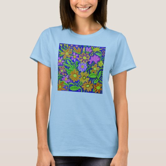 T-shirt Composition florale peinte - Customisée (Devant)