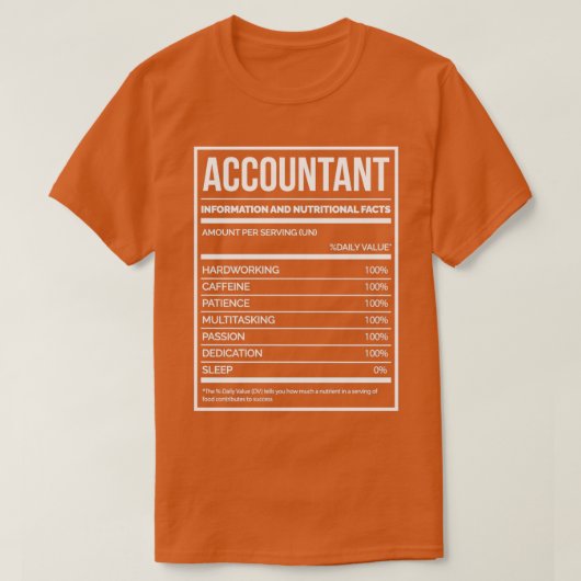 T-shirt Comptable Funny Comptable Étiquette de la nutritio (Design devant)