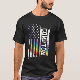 T-shirt Compton États-Unis dévêtu arc-en-ciel avec drapeau