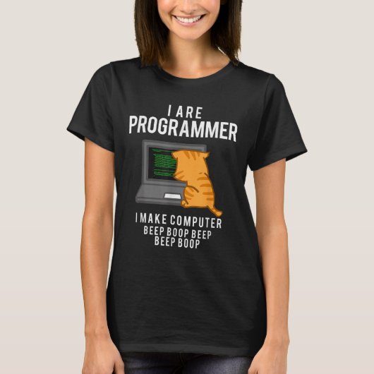 T-shirt Computer Cat Programmer Funny Coder Meme (Devant)