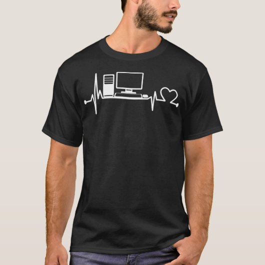 T-shirt Computer Heartbeat Funny IT Tech Support Nerds Gee (Devant)