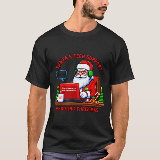 T-shirt Computer Meme Funny Santa's Tech Suprt Rebooting C (Devant)