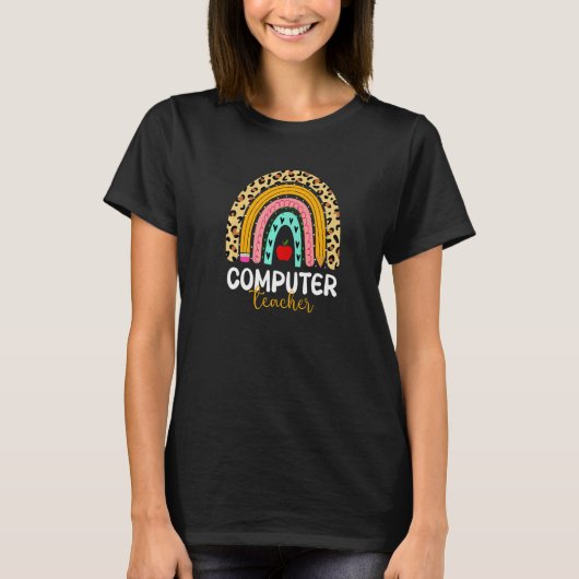 T-shirt Computer Teacher Leopard Rainbow Back To School Co (Devant)
