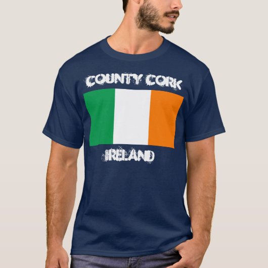 T-shirt Comté de Cork, Irlande avec drapeau irlandais (Devant)