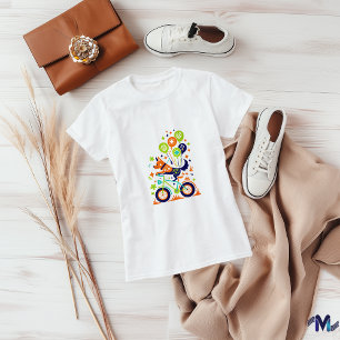 T-shirt Conception artistique de chien coloré sur bicyclet