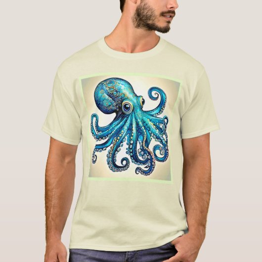 T-shirt Conception brillante octopus bleu marine (Devant)