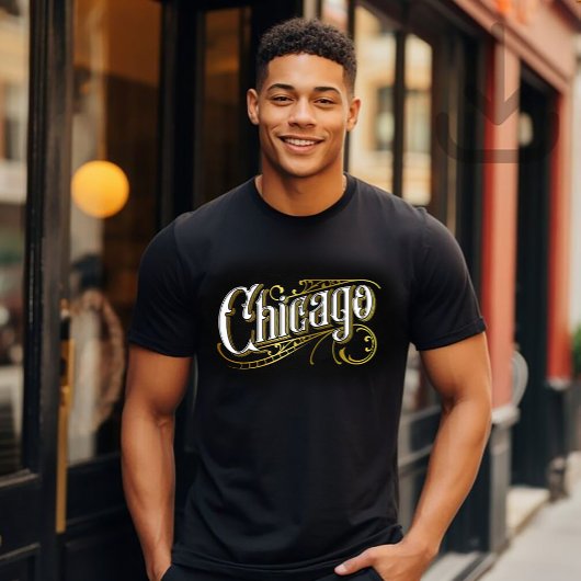 T-shirt Conception Chicago Or et Blanc