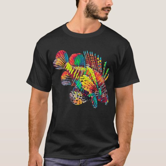 T-shirt Conception colorée de poissons de Lionfish (Devant)