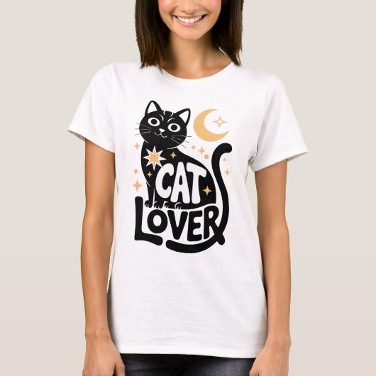 T-shirt Conception d'amour de chat noir de magie céleste (Devant)