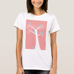 T-shirt Conception d'arbre de nature de cinq oiseaux bleus