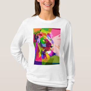T-shirt Conception d'art pop prismatique coloré de lion