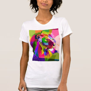 T-shirt Conception d'art pop prismatique coloré de lion