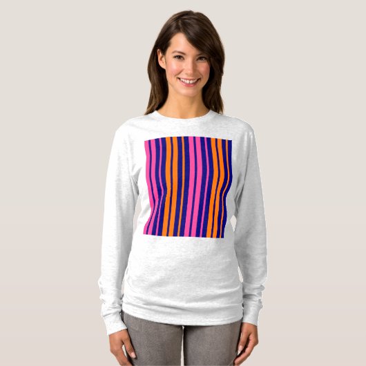 T-shirt Conception de bandes verticales orange bleu rose (Devant entier)
