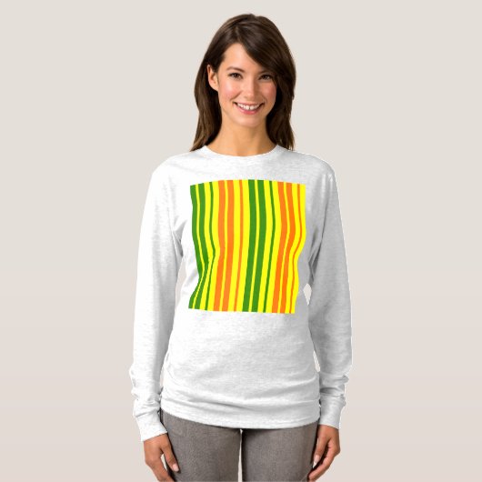 T-shirt Conception de bandes verticales orange jaune vert  (Devant entier)