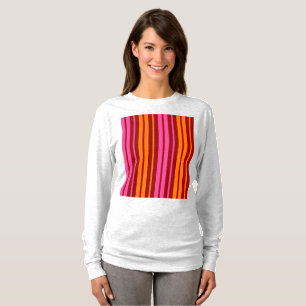 T-shirt Conception de bandes verticales orange rose rouge