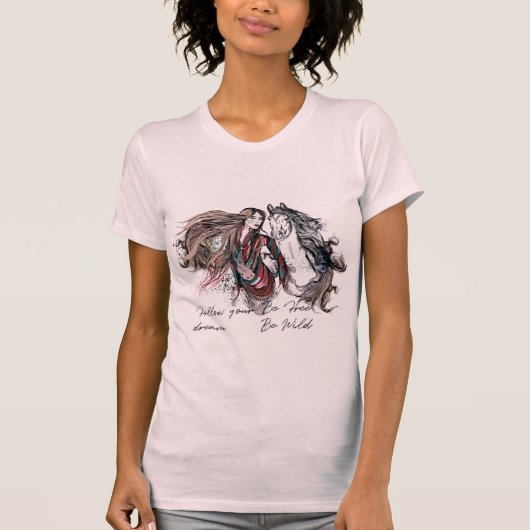 T-shirt Conception de Boho avec la fille et le cheval (Devant)