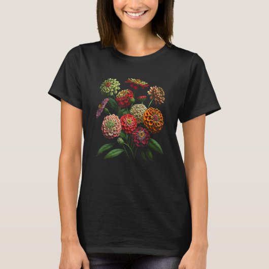 T-shirt Conception de bouquet de fleurs de Zinnia (Devant)