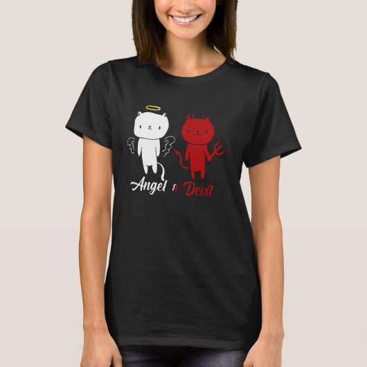 T-shirt Conception de chat ange et démon (Devant)
