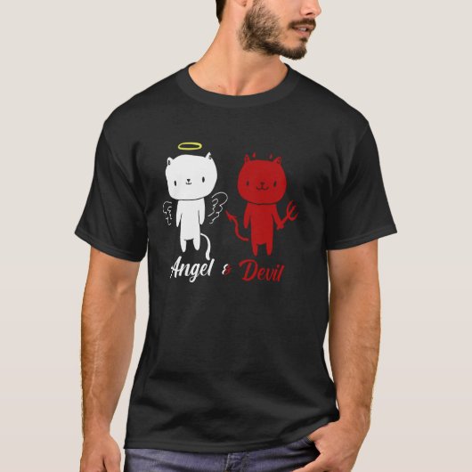T-shirt Conception de chat ange et démon (Devant)
