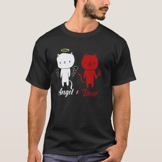 T-shirt Conception de chat ange et démon (Devant)