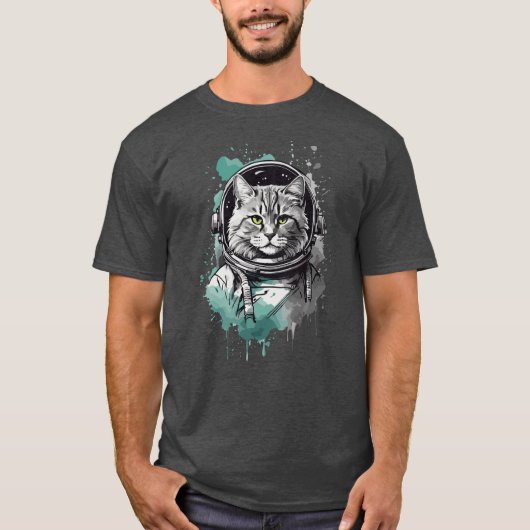 T-shirt Conception de chat astronaute vert noir (Devant)