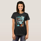 T-shirt Conception de chat effrayé hilarant et de poisson (Devant entier)