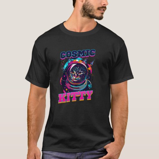 T-shirt Conception de chat Kitty cosmique astronaute (Devant)