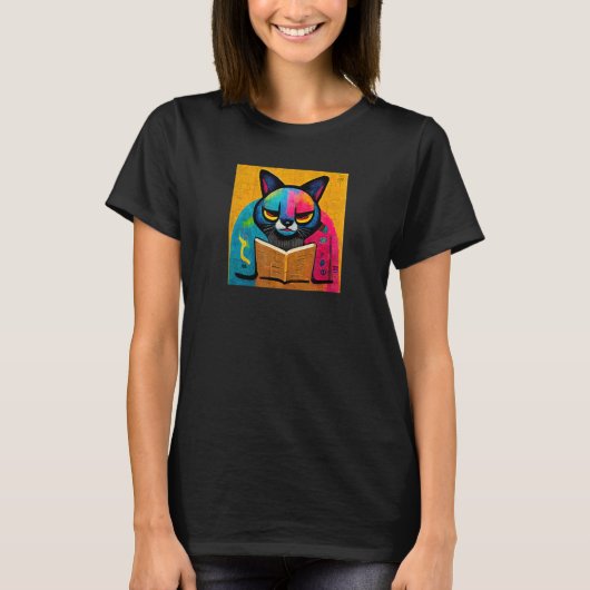 T-shirt Conception de chat lisant un livre (Devant)