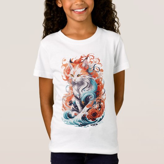 T-Shirt Conception de chat mignon dans le style néo-tradit (Devant)