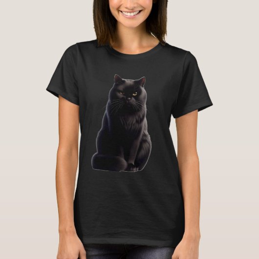 T-shirt Conception de chat noir Chat noir grincheux (Devant)