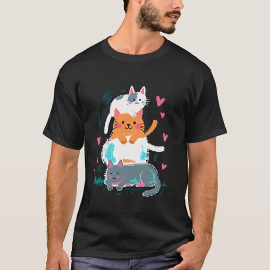 T-shirt Conception de chats empilés mignons pour chat joue (Devant)