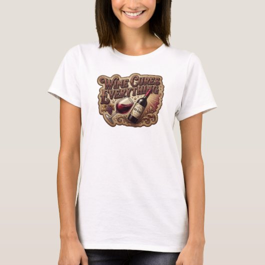 T-shirt Conception de chemise Bold Gold WINE CURES EVERYTH (Devant)