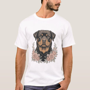 T-shirt Conception de chemise de portrait floral de Rottwe