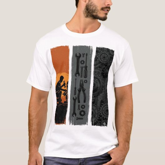 T-shirt Conception de chemise triptyque d'outils de mécani (Devant)