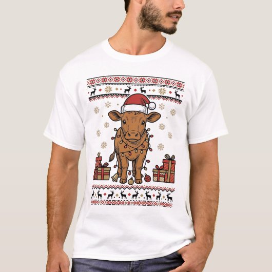 T-shirt Conception de chemise vectorielle de vache de Noël (Devant)