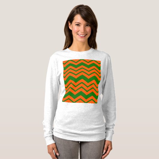 T-shirt Conception de chevron en zigzag vert orange (Devant entier)