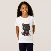 T-Shirt Conception de Chibi de chat noir joueur (Devant entier)