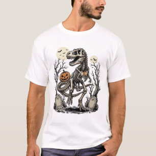 T-shirt Conception de cimetière d'Halloween de dinosaure d
