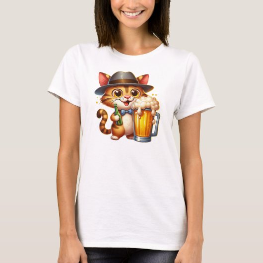 T-shirt Conception De Clipart Chat Et Bière-85244 (Devant)