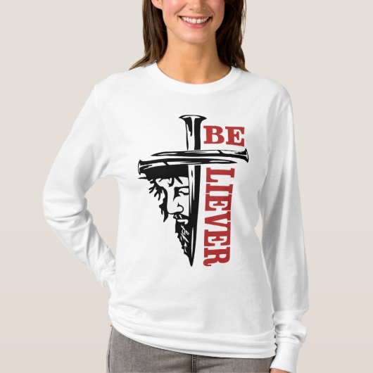 T-shirt Conception de clou de croix de Jésus – Puissant Ch (Devant)