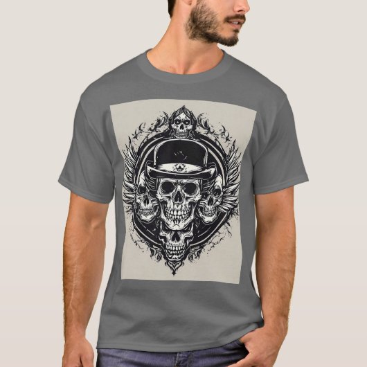 T-shirt Conception de crâne complexe avec des ailes et des (Devant)