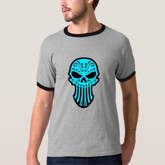T-shirt Conception de crâne de sucre (bleue) (Devant)