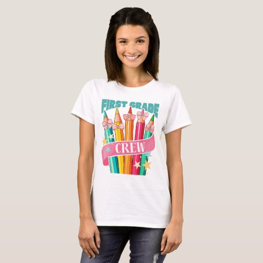 T-shirt Conception de crayons pour élèves de première anné (Devant entier)
