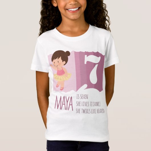 T-Shirt Conception de danseuse rose douce pour fille de 7  (Devant)